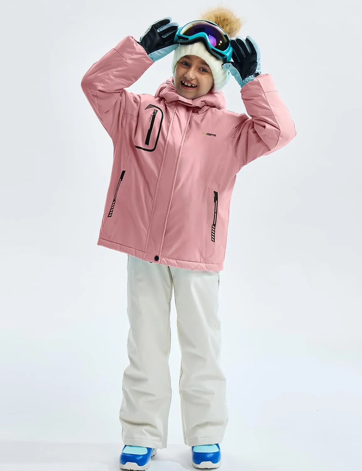 GEMYSE Girl's Waterproof Ski Snow Jacket Fleece Windproof Winter Jacket with Hood