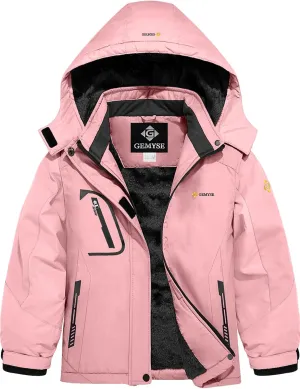 GEMYSE Girl's Waterproof Ski Snow Jacket Fleece Windproof Winter Jacket with Hood