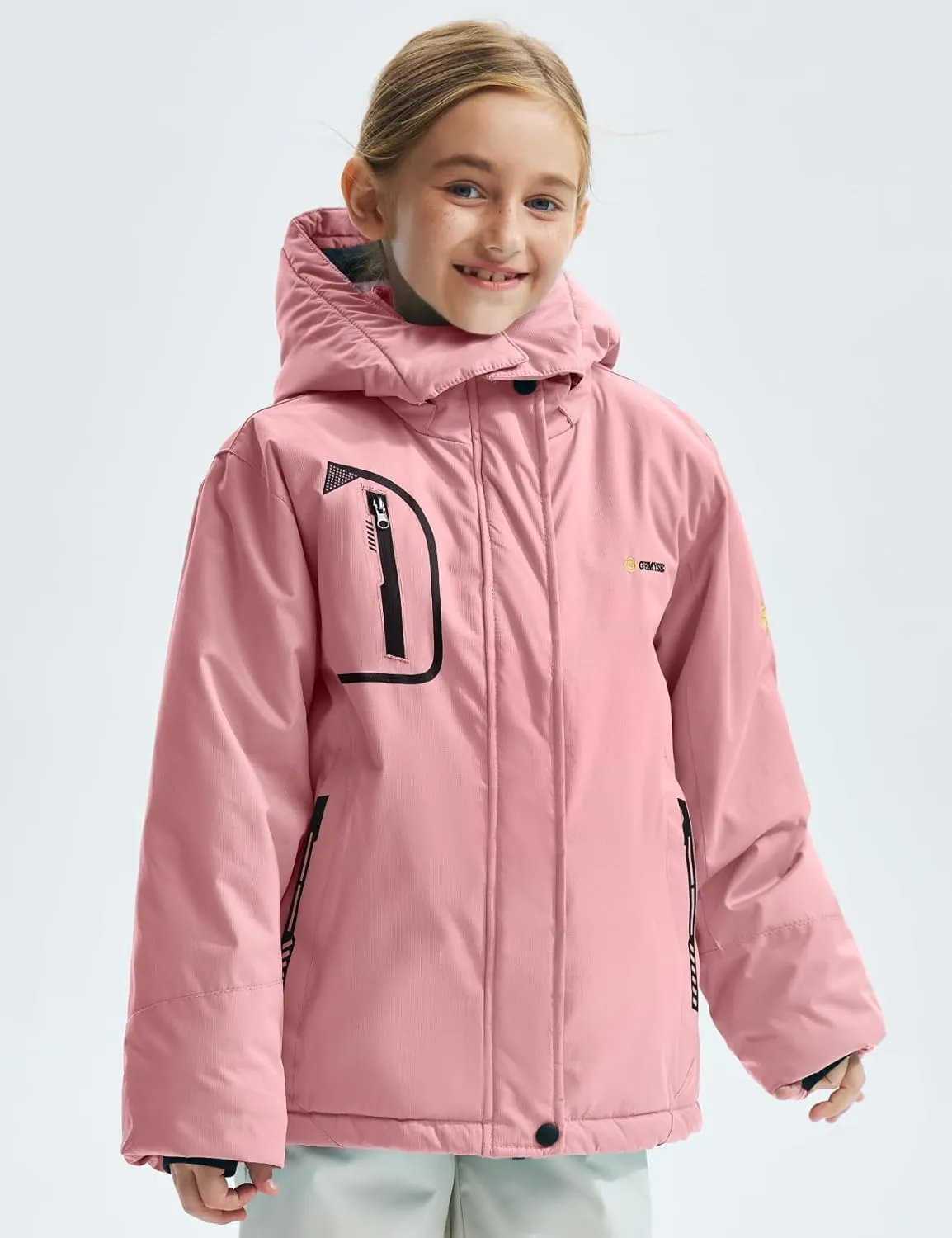 GEMYSE Girl's Waterproof Ski Snow Jacket Fleece Windproof Winter Jacket with Hood