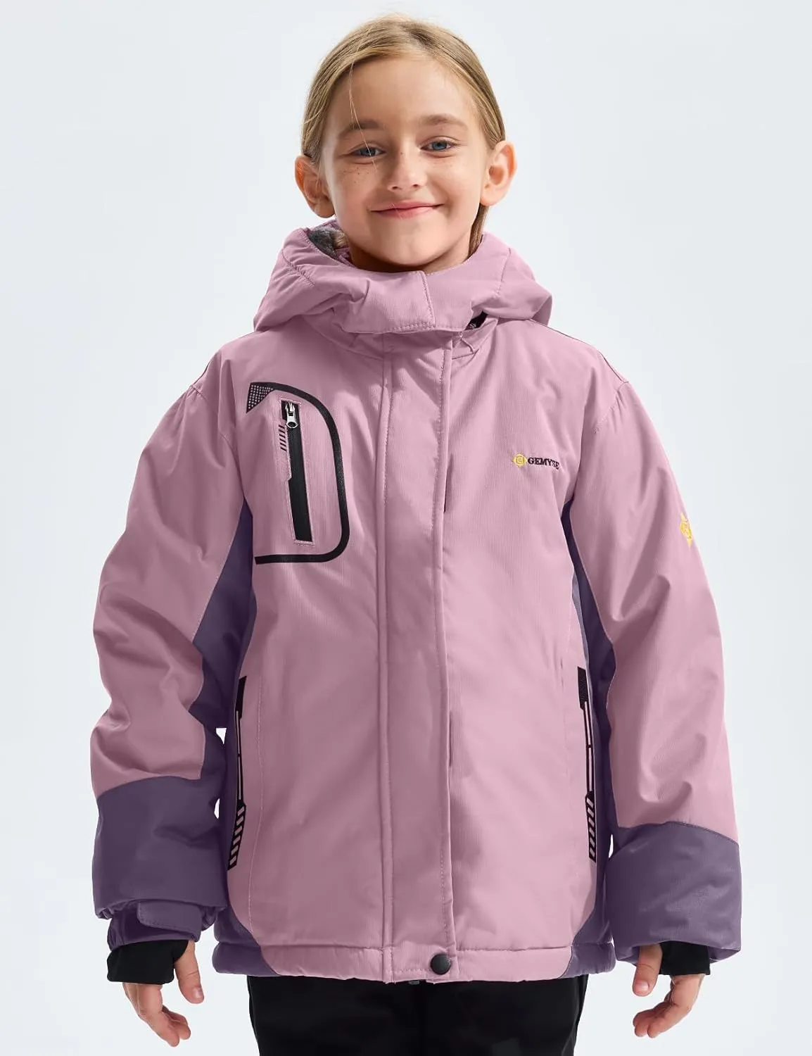 GEMYSE Girl's Waterproof Ski Snow Jacket Fleece Windproof Winter Jacket with Hood