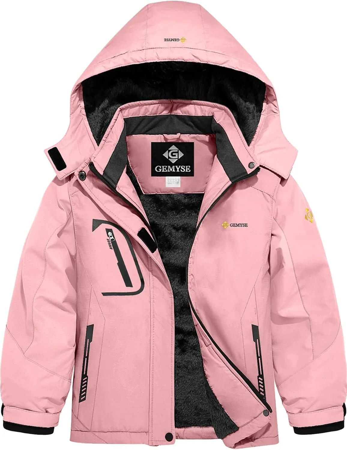 GEMYSE Girl's Waterproof Ski Snow Jacket Fleece Windproof Winter Jacket with Hood