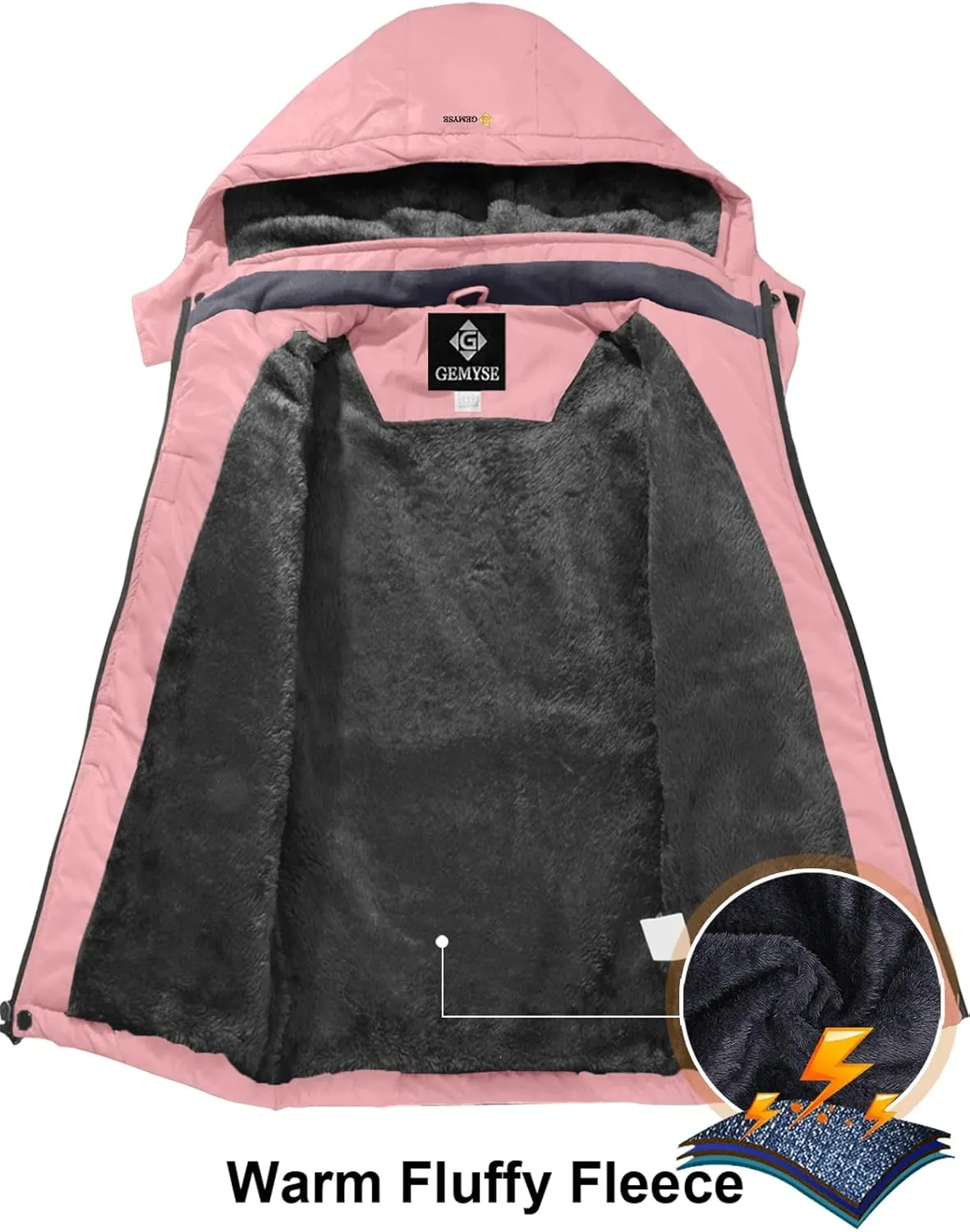 GEMYSE Girl's Waterproof Ski Snow Jacket Fleece Windproof Winter Jacket with Hood