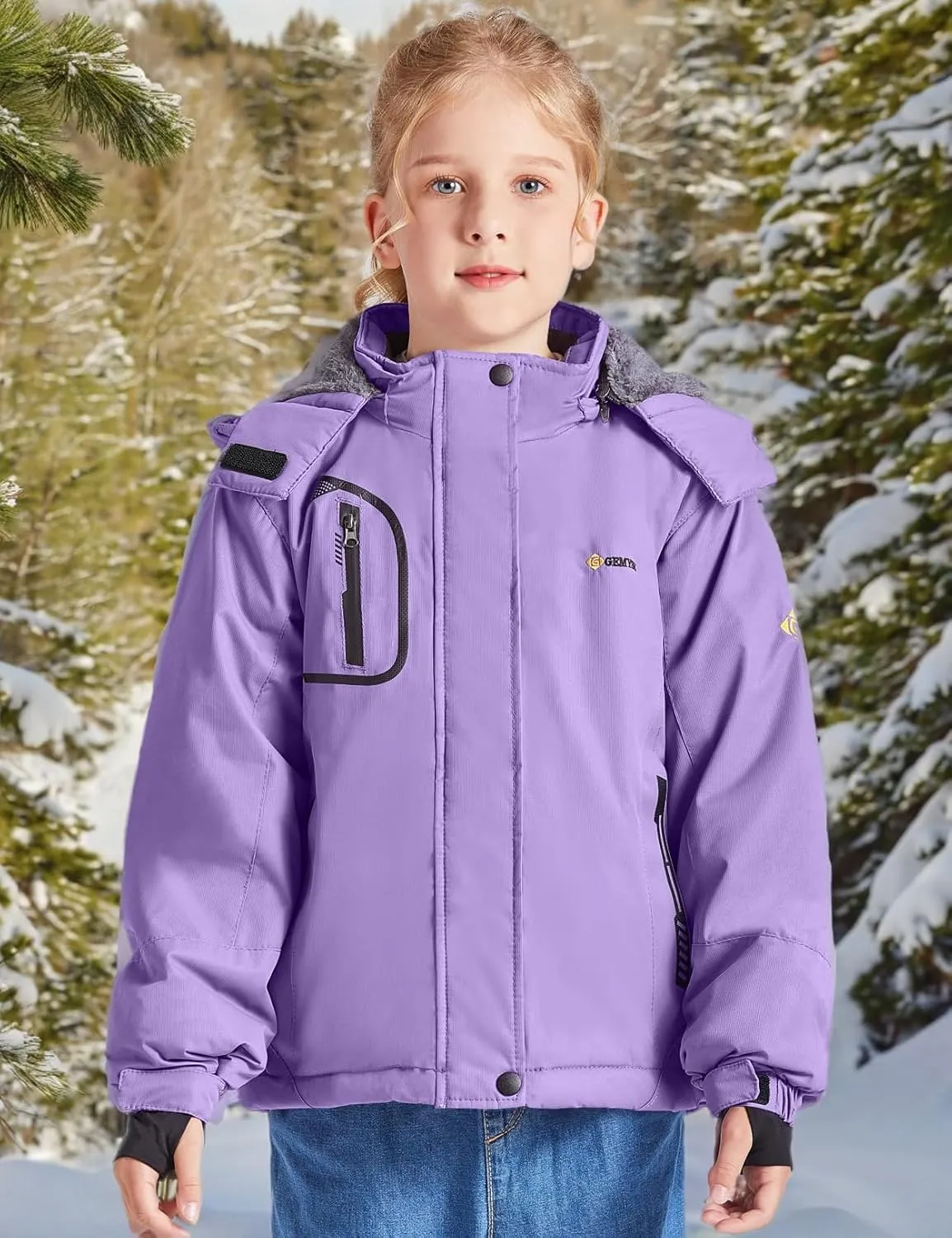 GEMYSE Girl's Waterproof Ski Snow Jacket Fleece Windproof Winter Jacket with Hood