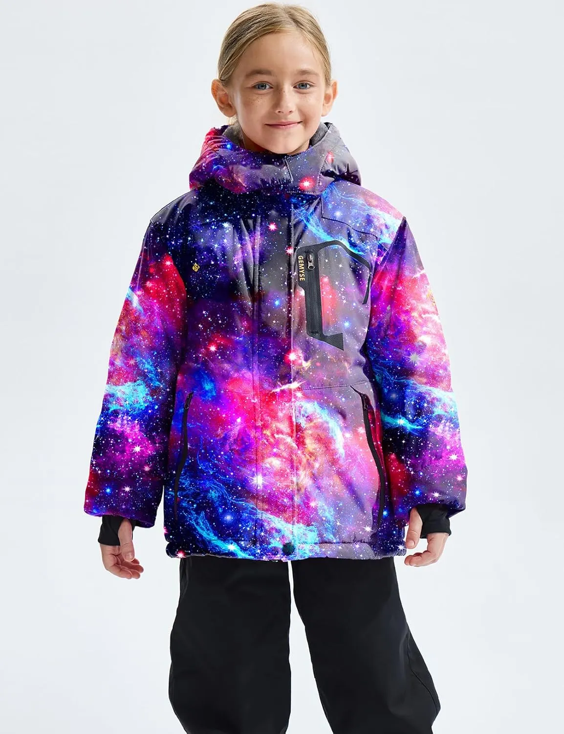 GEMYSE Girl's Waterproof Ski Snow Jacket Fleece Windproof Winter Jacket with Hood