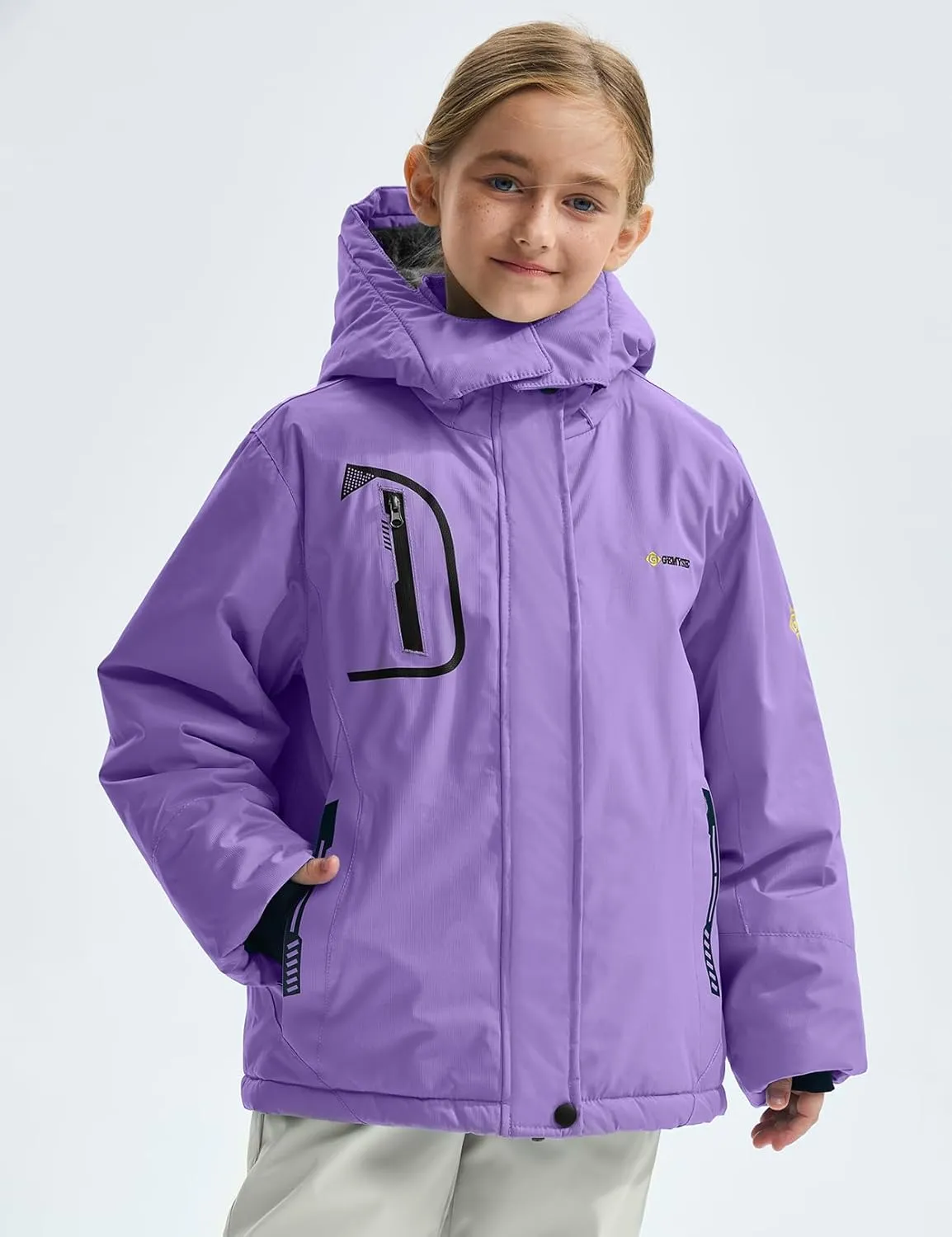 GEMYSE Girl's Waterproof Ski Snow Jacket Fleece Windproof Winter Jacket with Hood