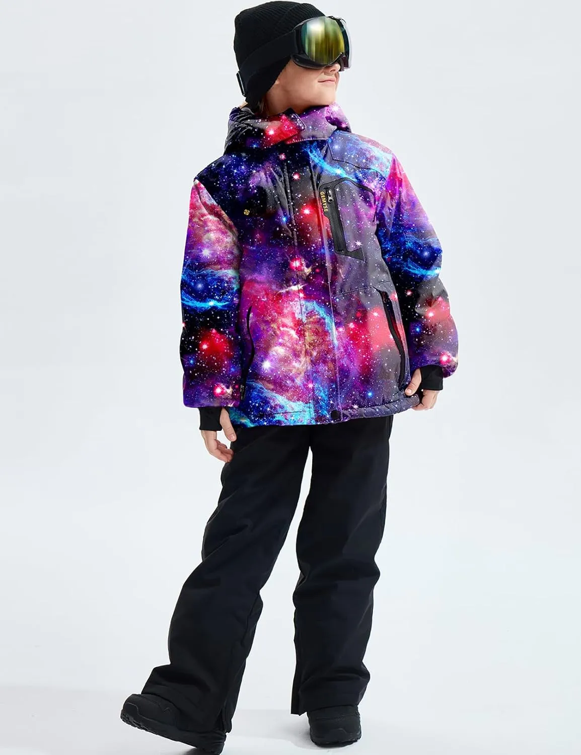GEMYSE Girl's Waterproof Ski Snow Jacket Fleece Windproof Winter Jacket with Hood