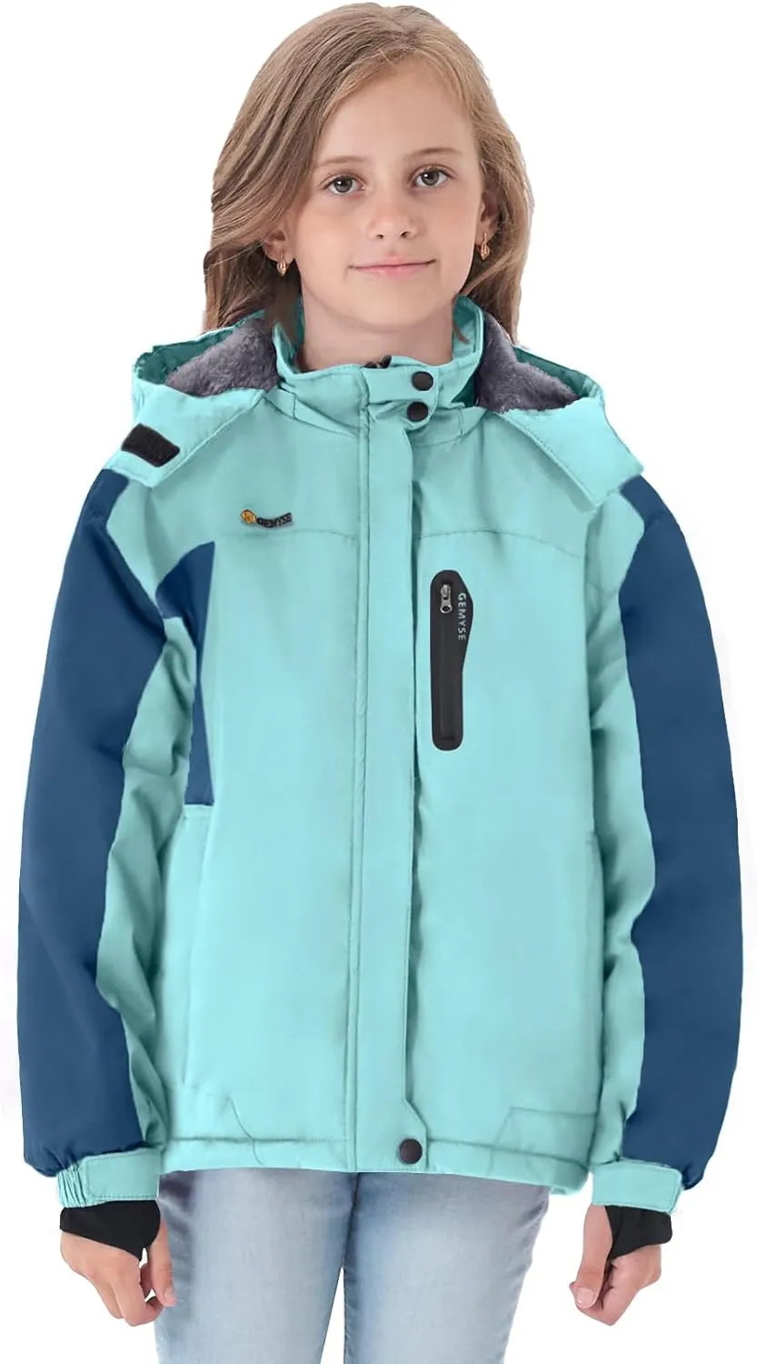 GEMYSE Girl's Waterproof Ski Snow Jacket Hooded Fleece Lined Windproof Winter Jacket