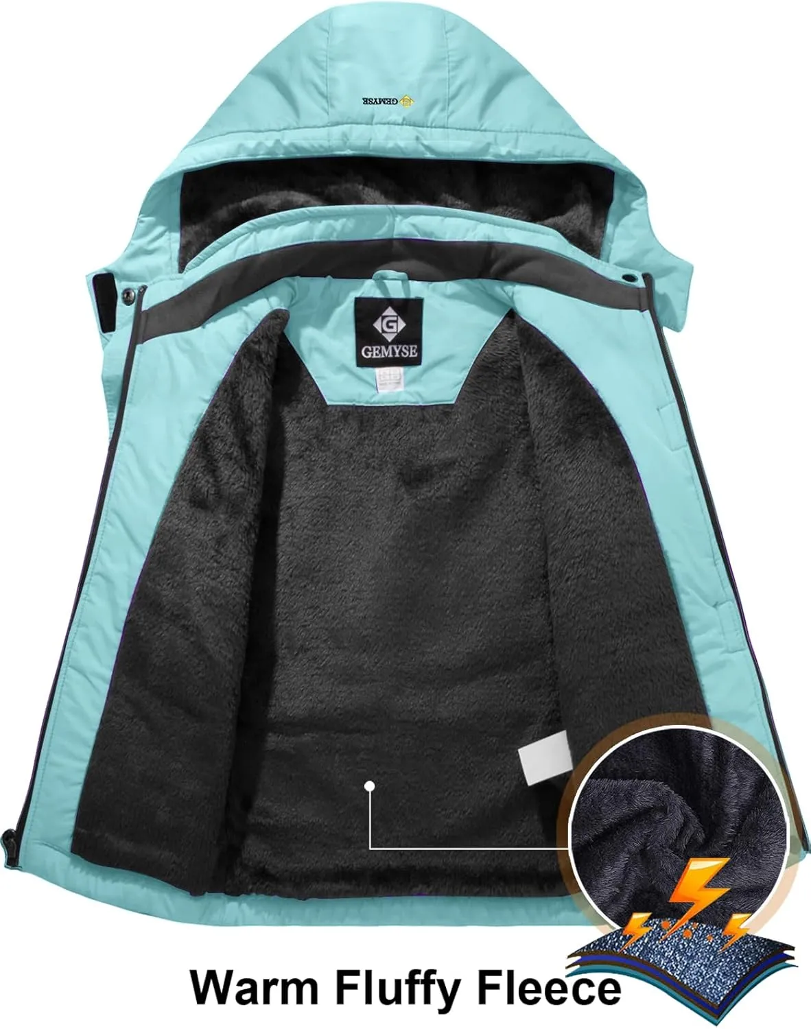 GEMYSE Girl's Waterproof Ski Snow Jacket Hooded Fleece Lined Windproof Winter Jacket