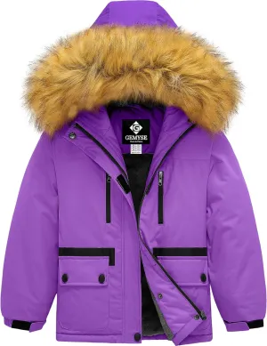 GEMYSE Girl's Winter Waterproof Ski Snow Jacket Fleece Windproof Jacket with Hood