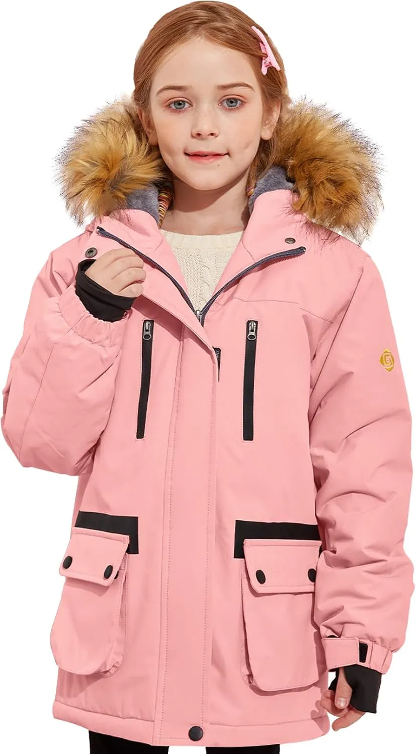 GEMYSE Girl's Winter Waterproof Ski Snow Jacket Fleece Windproof Jacket with Hood