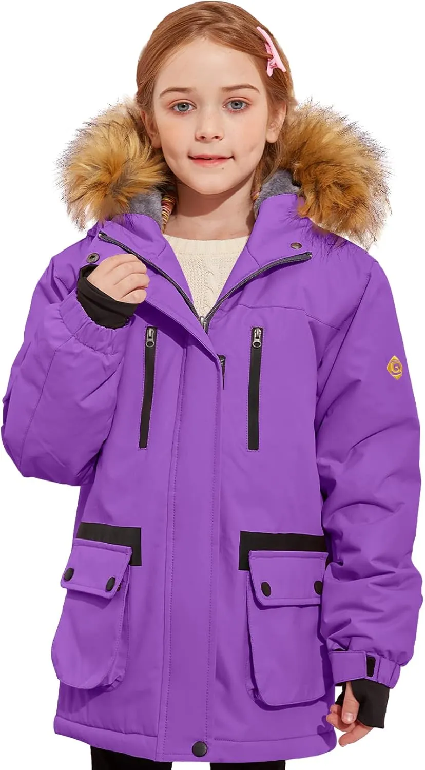 GEMYSE Girl's Winter Waterproof Ski Snow Jacket Fleece Windproof Jacket with Hood