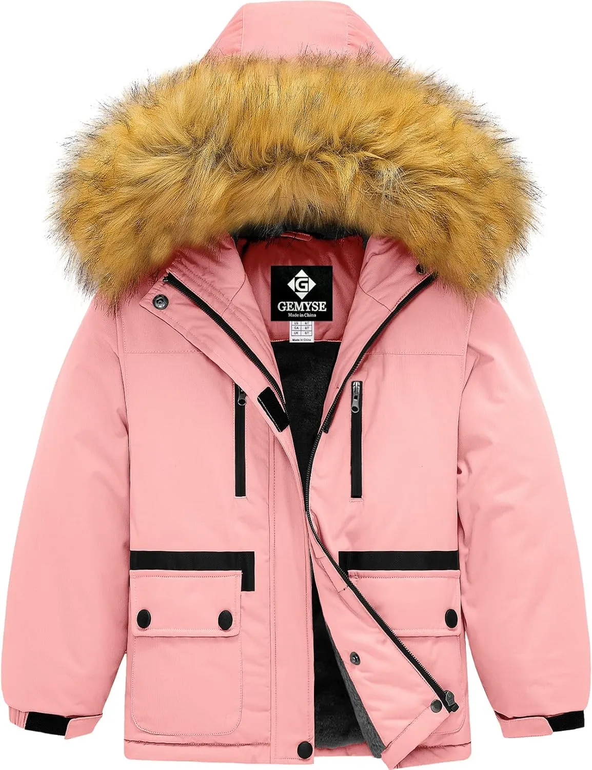GEMYSE Girl's Winter Waterproof Ski Snow Jacket Fleece Windproof Jacket with Hood