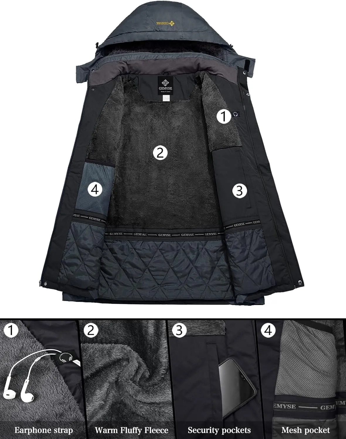 GEMYSE Men's Mountain Waterproof Ski Snow Jacket Winter Windproof Rain Jacket