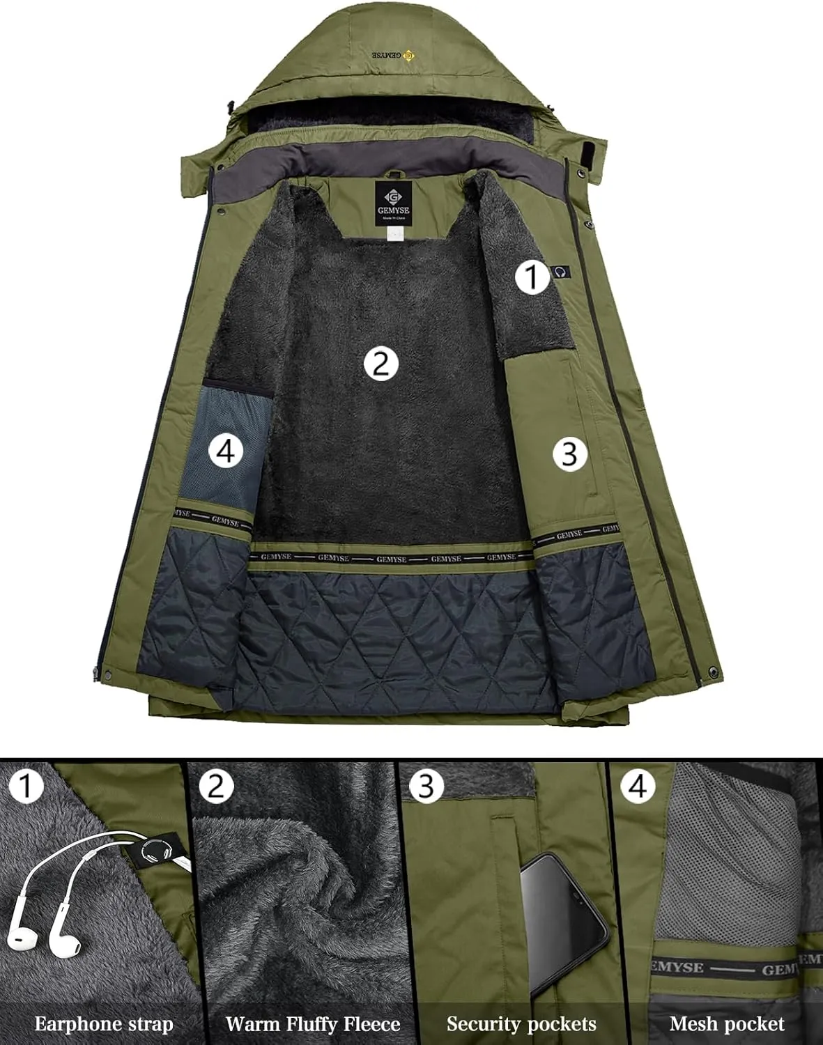 GEMYSE Men's Mountain Waterproof Ski Snow Jacket Winter Windproof Rain Jacket