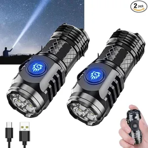 German Three-Eyed Monster Mini Flash Super Power Flashlight, Thumb Flashlight Mini Flashlights, Multi-Functional Mini Pen Clip Flashlight Light Steel High Lumen Rechargeable Waterproof (2Pcs-c)