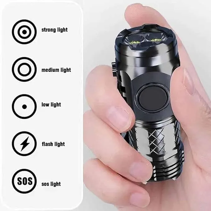 German Three-Eyed Monster Mini Flash Super Power Flashlight, Thumb Flashlight Mini Flashlights, Multi-Functional Mini Pen Clip Flashlight Light Steel High Lumen Rechargeable Waterproof (2Pcs-c)