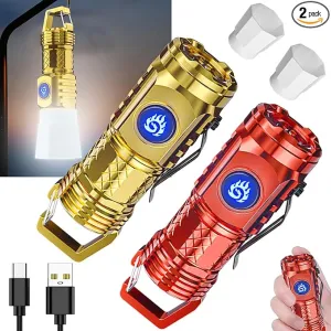 German Three-eyed Monster Mini Flashlight Thumb Flashlight, Mini Flash Super Power Flashlight, Multi-Functional Mini Pen Clip Flashlight Light Steel High Lumen Rechargeable Waterproof (Red Gold)