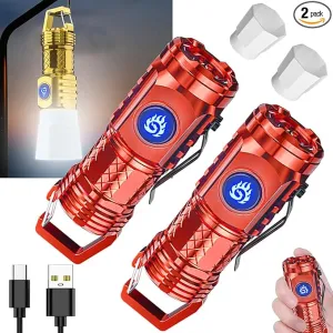 German Three-eyed Monster Mini Flashlight Thumb Flashlight, Mini Flash Super Power Flashlight, Multi-Functional Mini Pen Clip Flashlight Light Steel High Lumen Rechargeable Waterproof (Red)