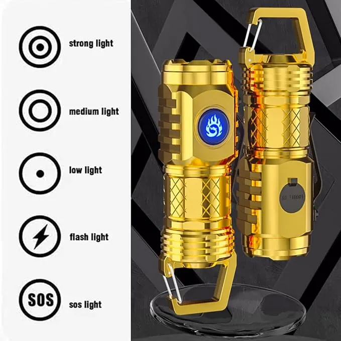 German Three-eyed Monster Mini Flashlight Thumb Flashlight, Mini Flash Super Power Flashlight, Multi-Functional Mini Pen Clip Flashlight Light Steel High Lumen Rechargeable Waterproof (Red)