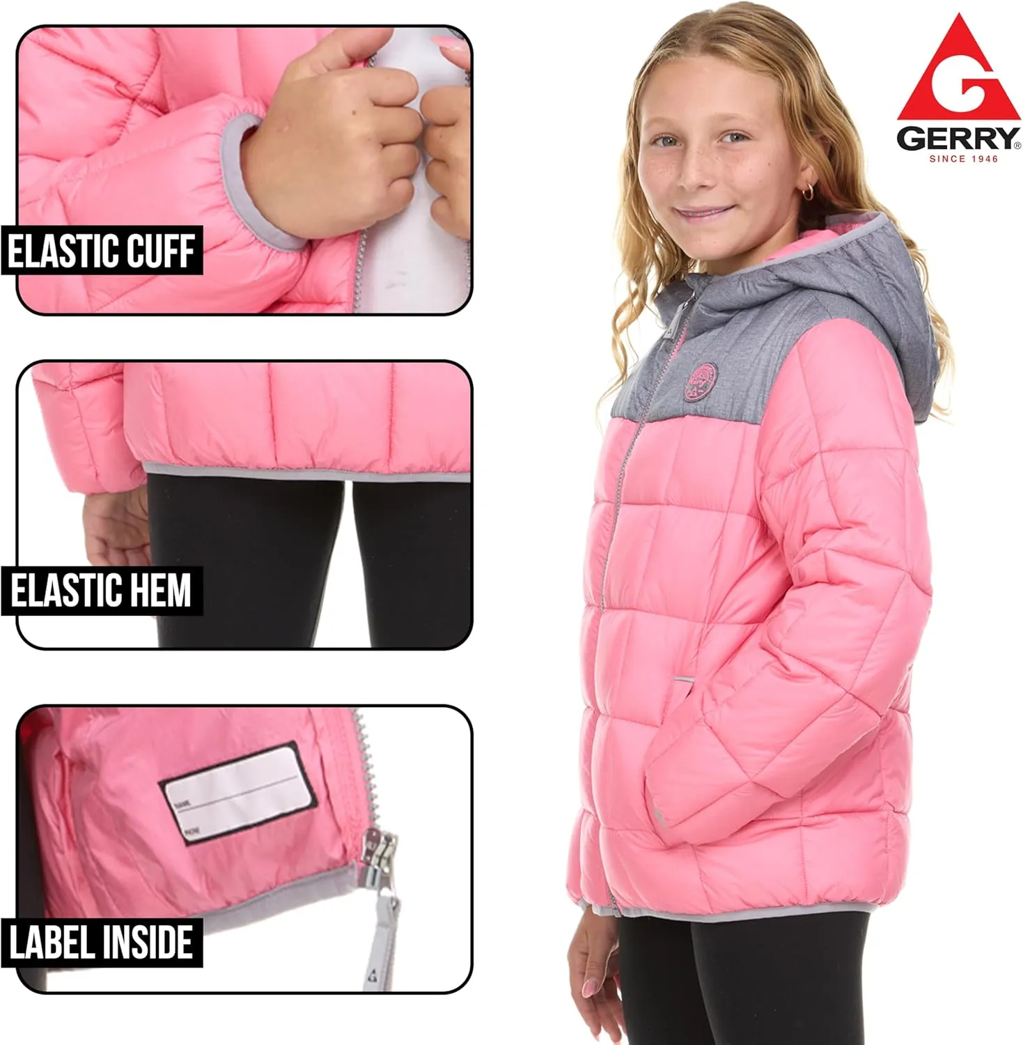 Gerry Packable Puffer Jackets for Girls and Boys, Hooded Girls and Boys Winter Coat
