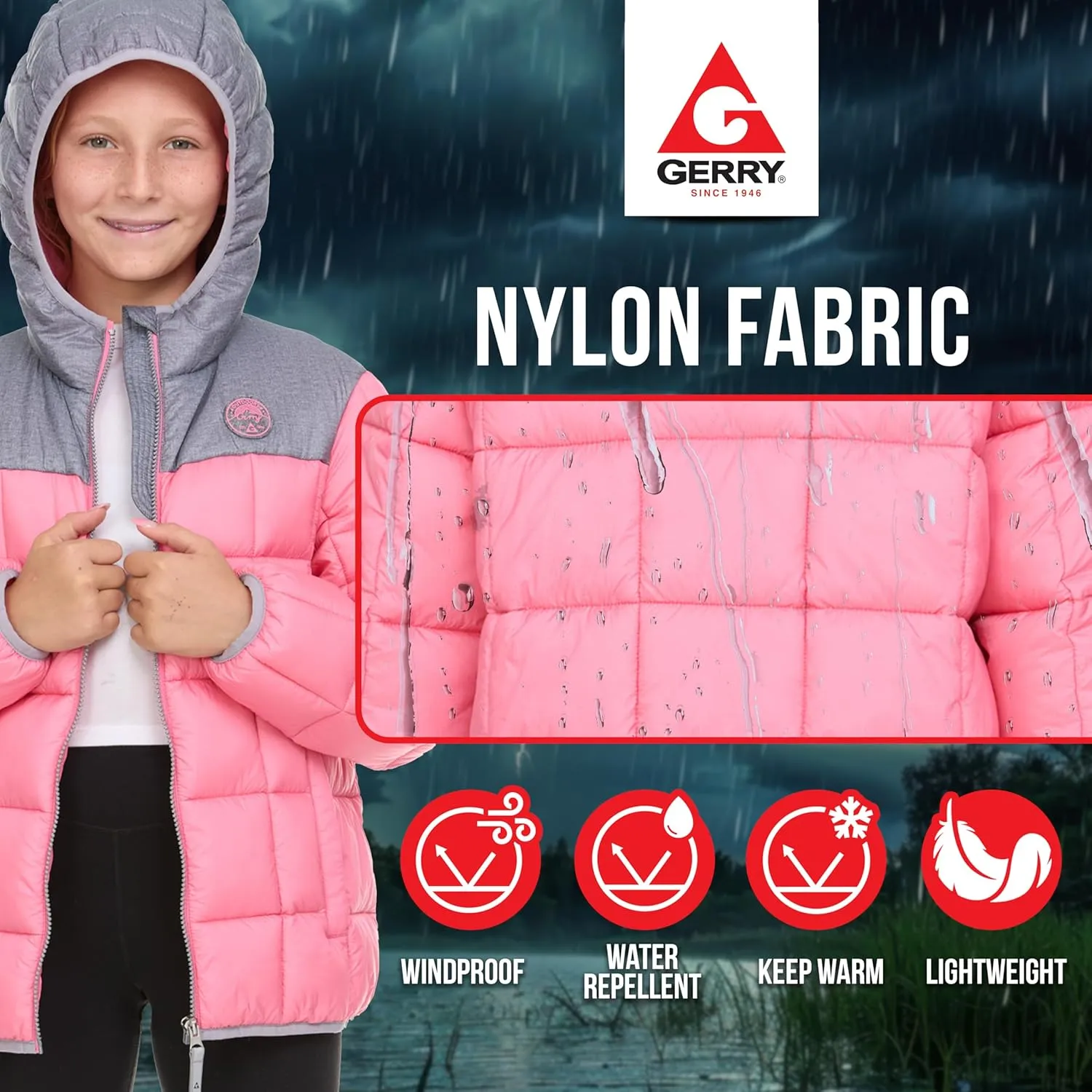 Gerry Packable Puffer Jackets for Girls and Boys, Hooded Girls and Boys Winter Coat