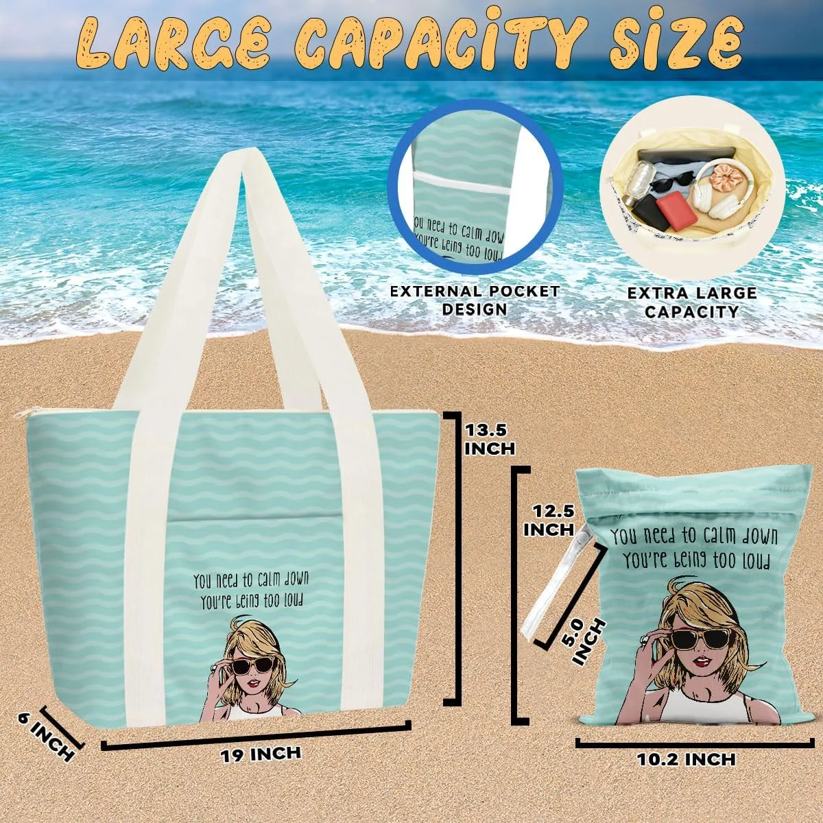 gfuhlre Beach Bag Wet Bag Waterproof Sandproof Women Beach Tote for Friends Travel Gifts with Wet Compartment for Pool Gym