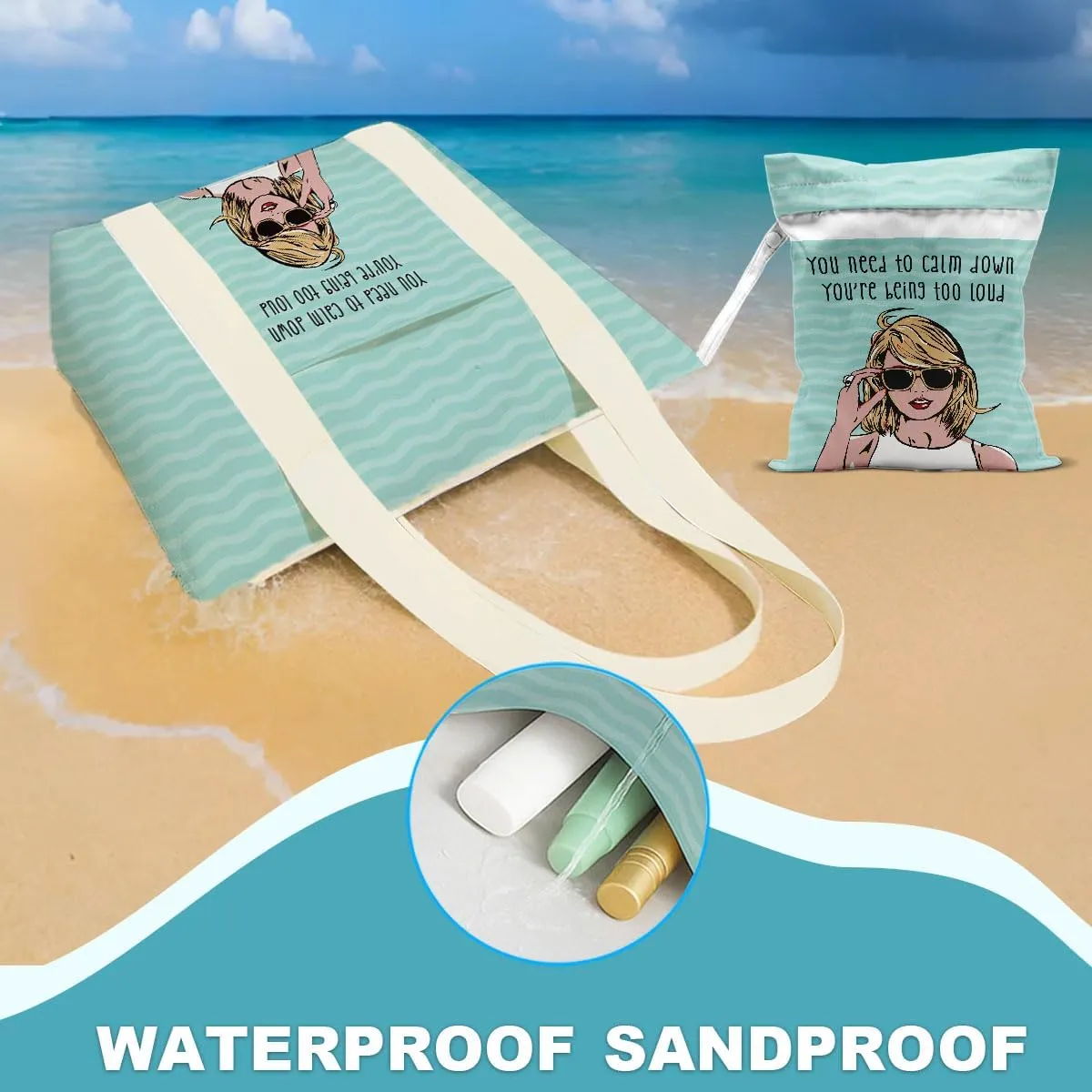 gfuhlre Beach Bag Wet Bag Waterproof Sandproof Women Beach Tote for Friends Travel Gifts with Wet Compartment for Pool Gym
