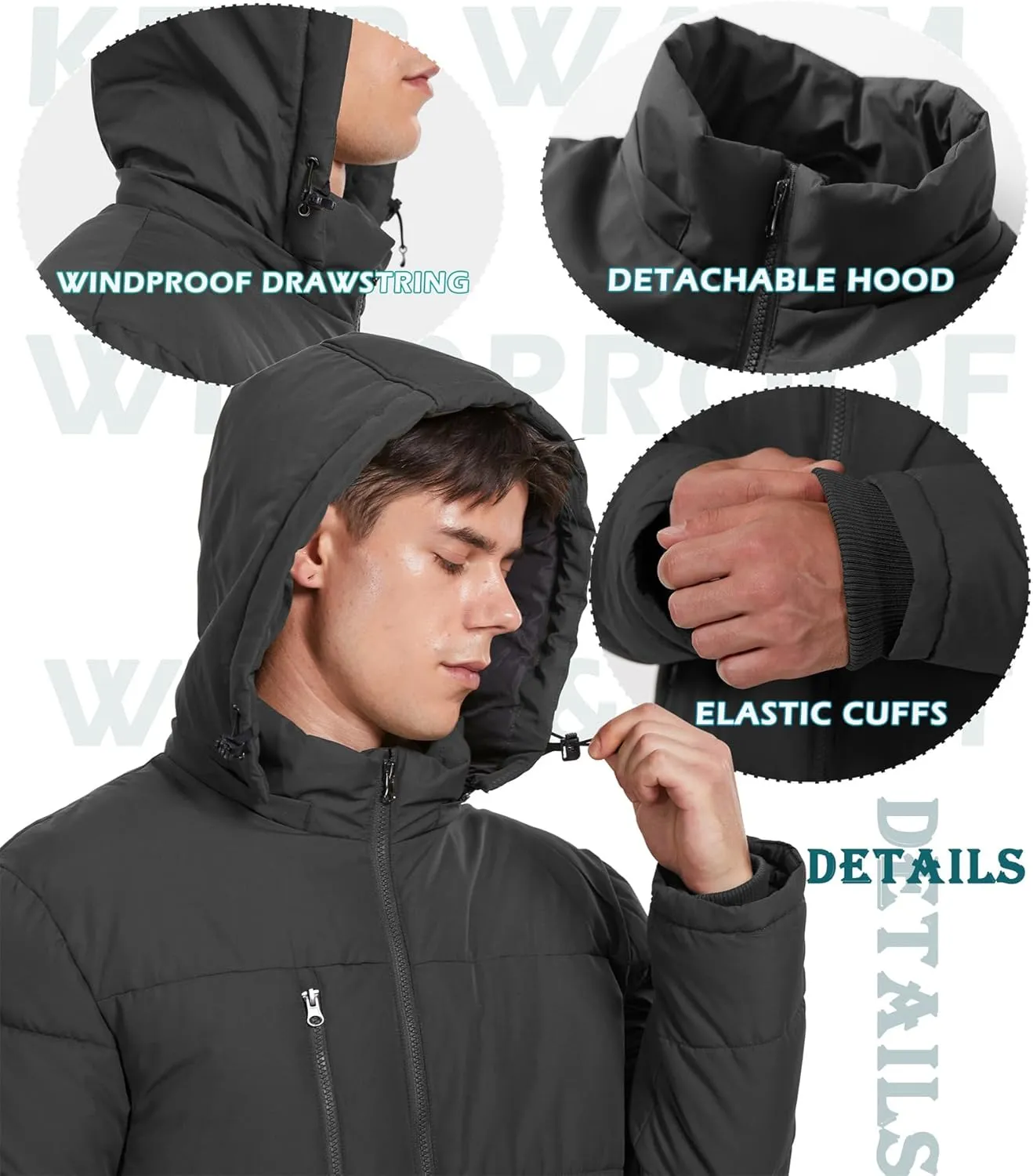 GGleaf Men's Hooded Winter Coat Warm Puffer Jacket Thicken Quilted Jacket