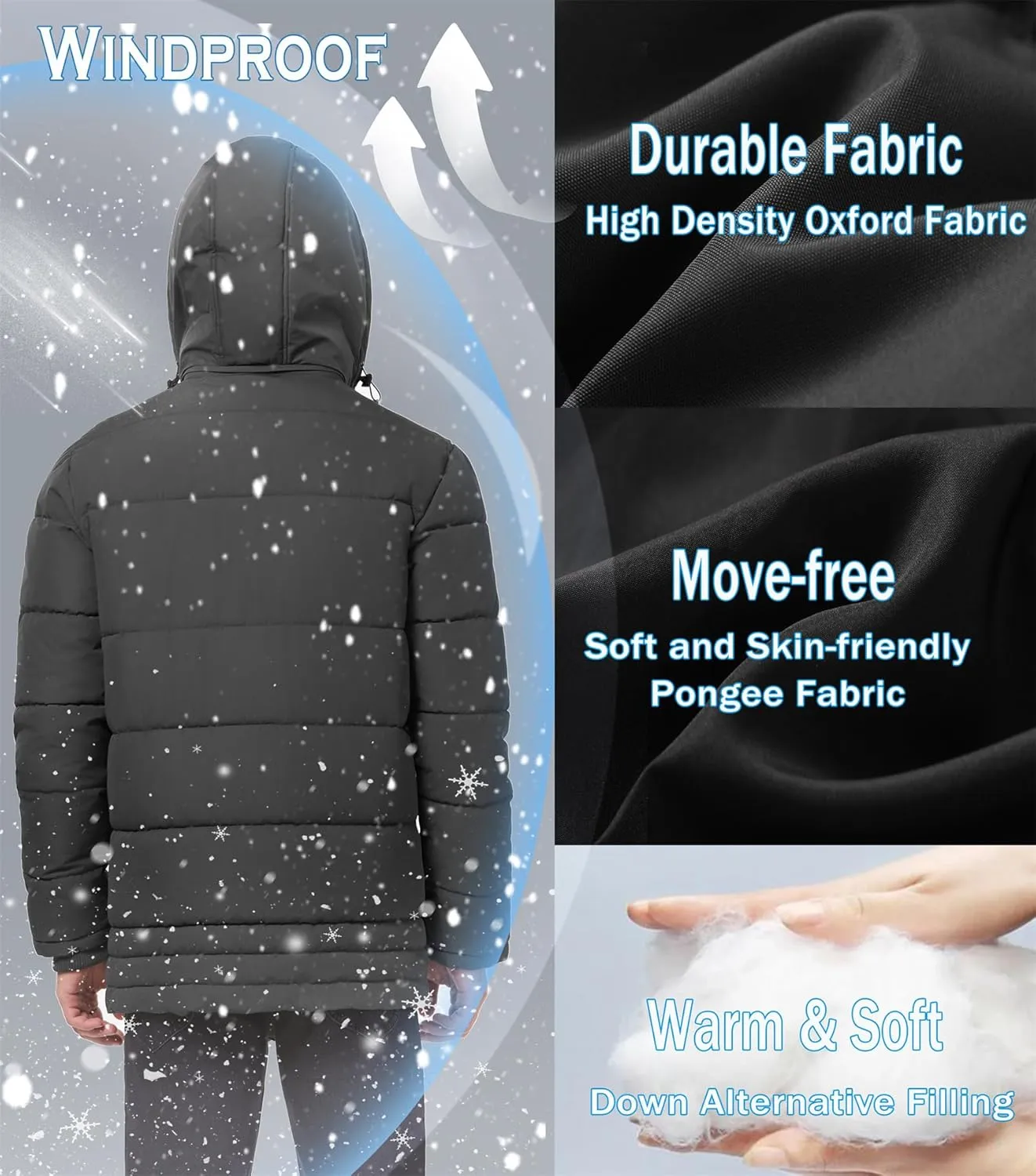 GGleaf Men's Hooded Winter Coat Warm Puffer Jacket Thicken Quilted Jacket