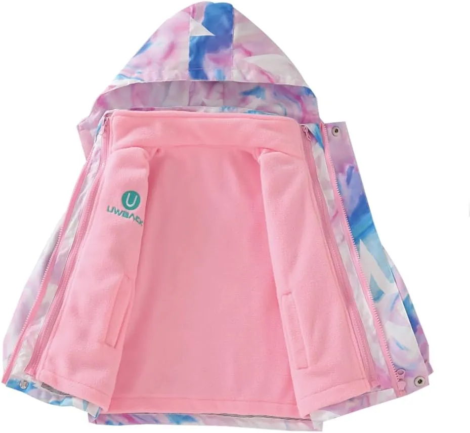 Girls Jacket 3 In 1 Detachable Liner Fleece Windproof Waterproof Lightweigt Coat With Hood