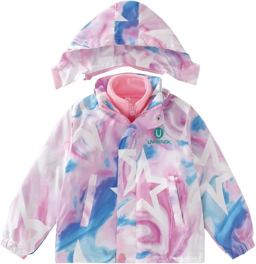 Girls Jacket 3 In 1 Detachable Liner Fleece Windproof Waterproof Lightweigt Coat With Hood