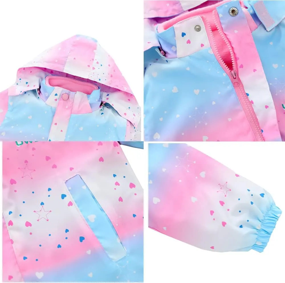 Girls Jacket 3 In 1 Detachable Liner Fleece Windproof Waterproof Lightweigt Coat With Hood