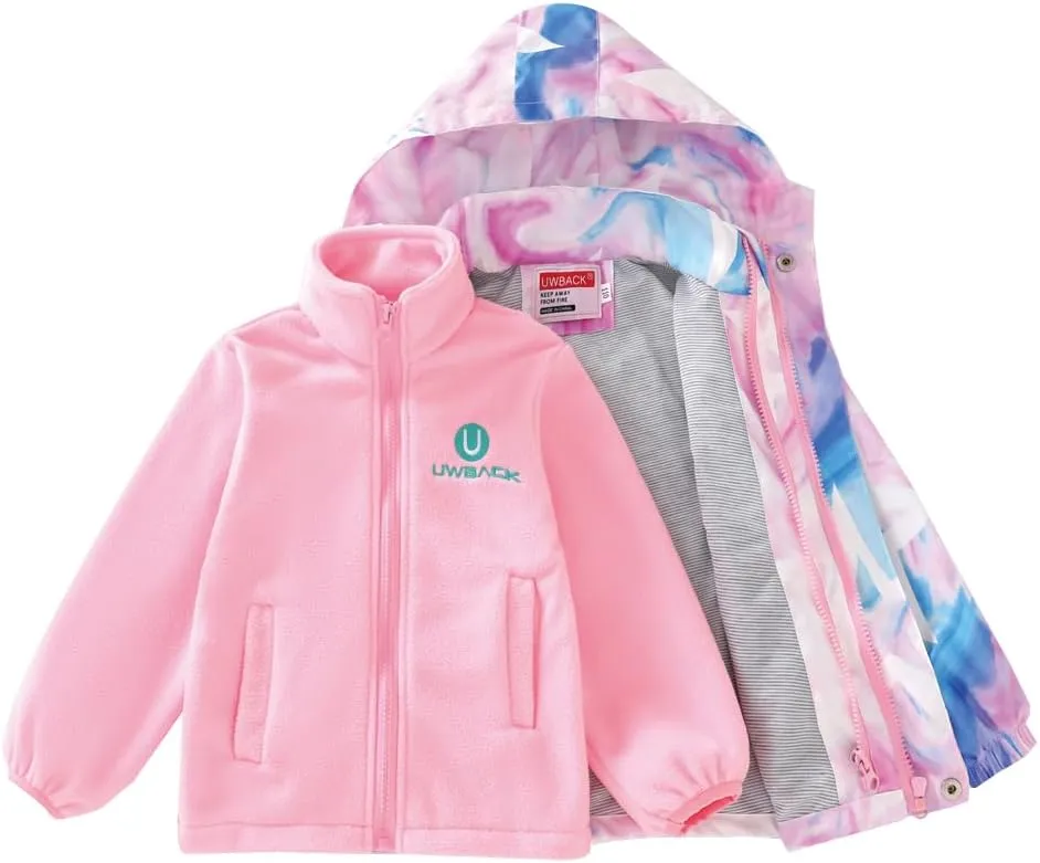 Girls Jacket 3 In 1 Detachable Liner Fleece Windproof Waterproof Lightweigt Coat With Hood