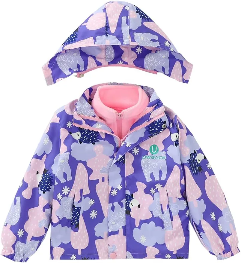 Girls Jacket 3 In 1 Detachable Liner Fleece Windproof Waterproof Lightweigt Coat With Hood