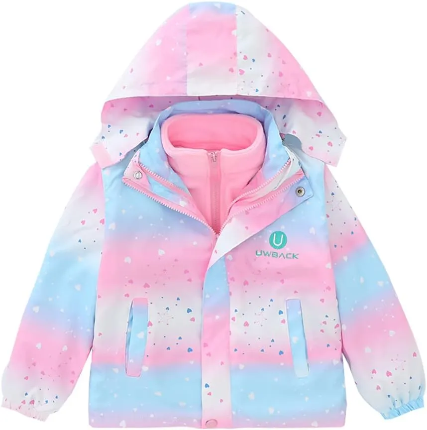 Girls Jacket 3 In 1 Detachable Liner Fleece Windproof Waterproof Lightweigt Coat With Hood