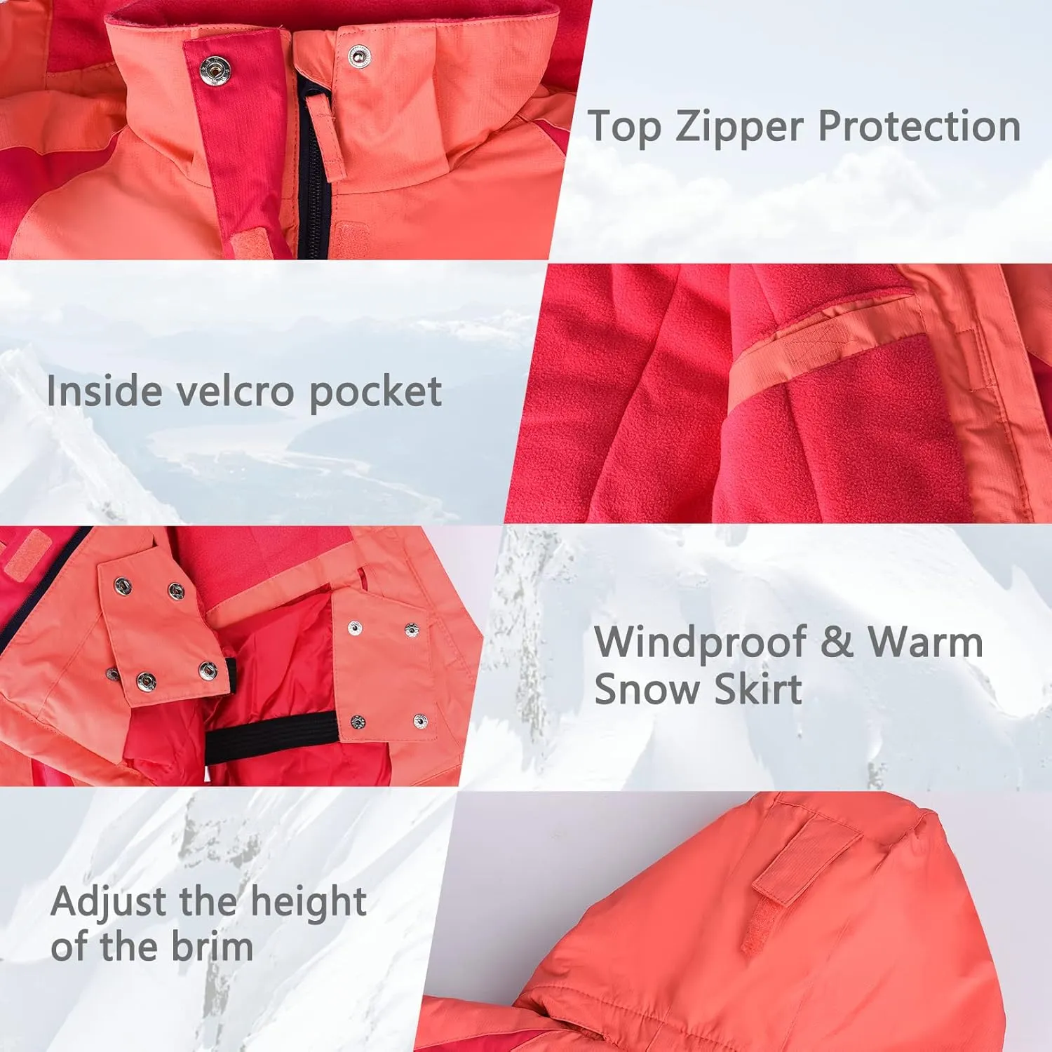 Girl's Waterproof Ski Jacket,Warm Winter Snow Coat,Hooded Fleece Outwear,Windproof RainCoat