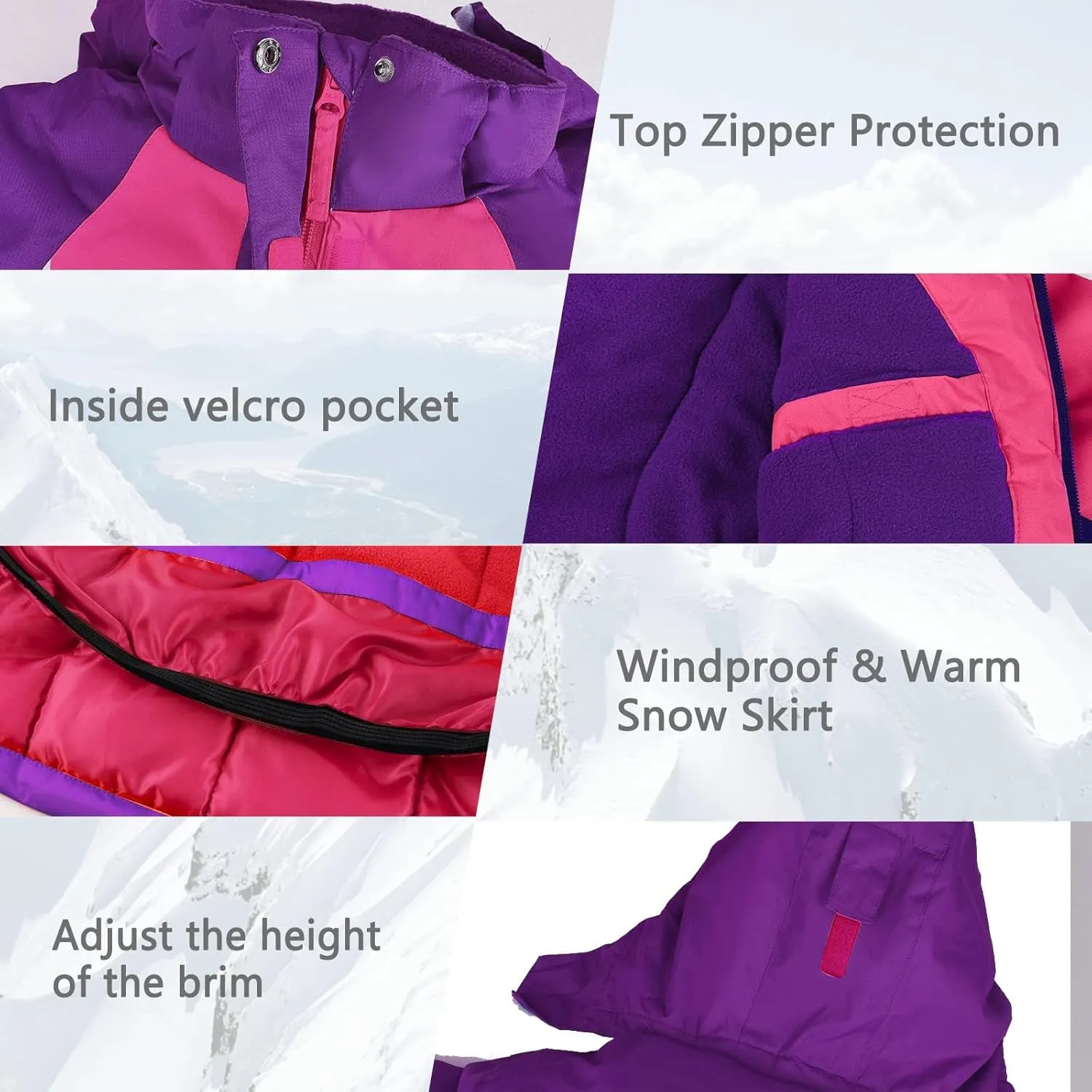 Girl's Waterproof Ski Jacket,Warm Winter Snow Coat,Hooded Fleece Outwear,Windproof RainCoat