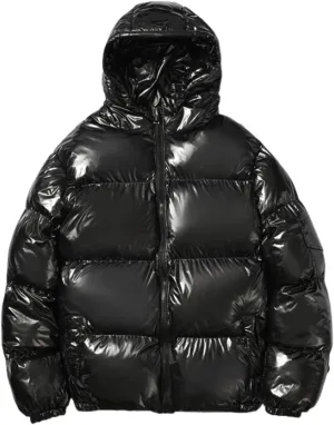 Glossy Puffer Jacket Men Hooded Down Jacket Zip up Quilted Jacket Warm Padded Jacket Insulated Winter Coat with Pockets