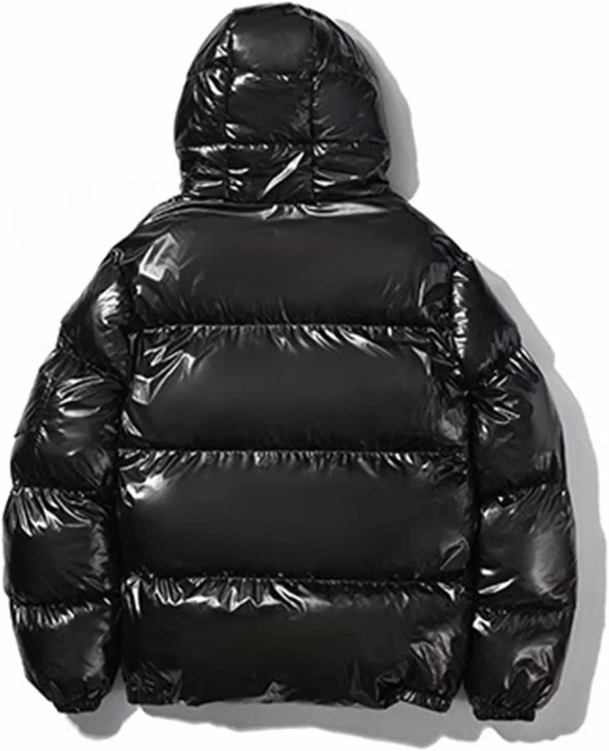 Glossy Puffer Jacket Men Hooded Down Jacket Zip up Quilted Jacket Warm Padded Jacket Insulated Winter Coat with Pockets