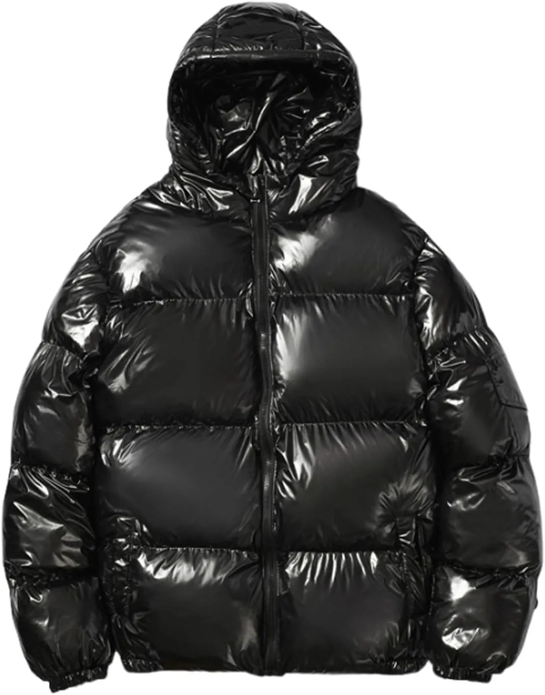 Glossy Puffer Jacket Men Hooded Down Jacket Zip up Quilted Jacket Warm Padded Jacket Insulated Winter Coat with Pockets