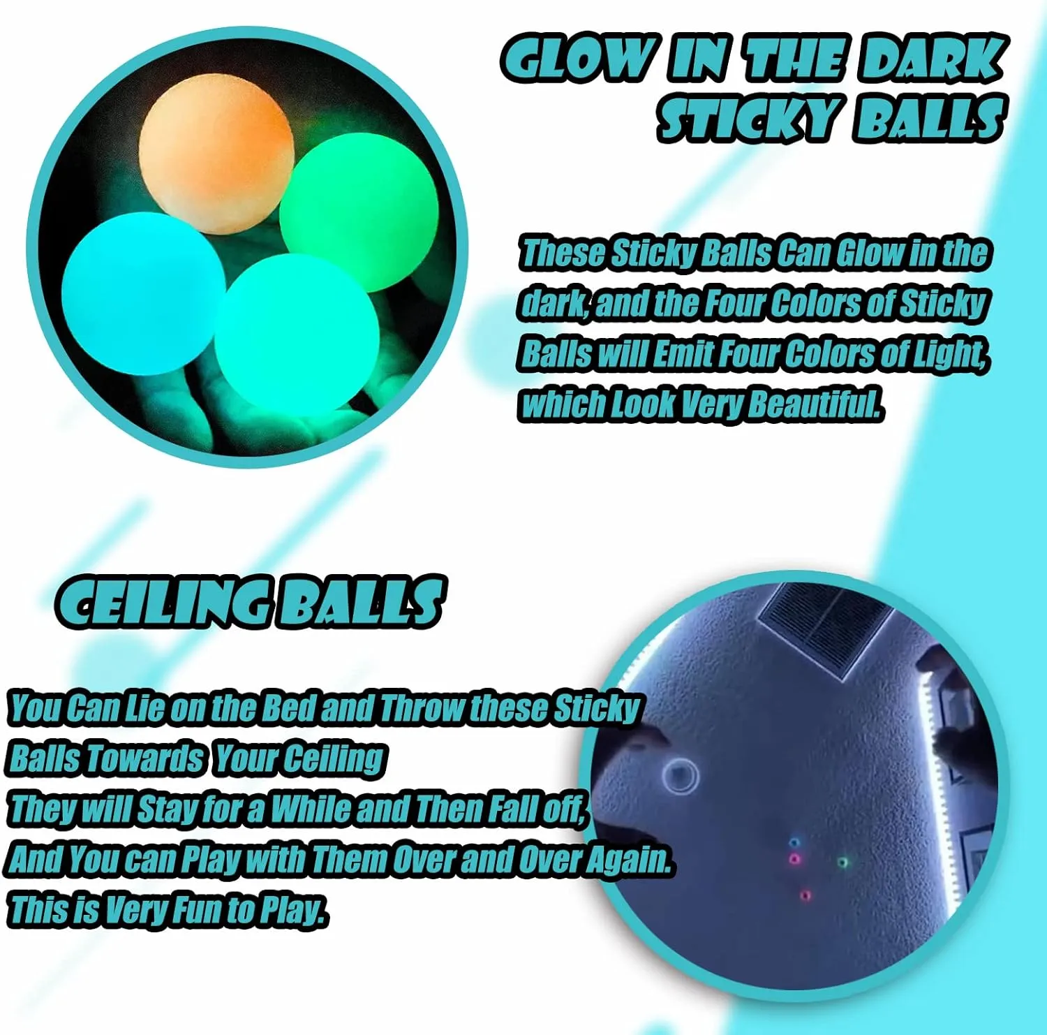 Glow in The Dark Sticky Balls,Stress Balls for Kids and Adults, Ceiling Balls,Dream Balls,Fidget Toys,Sensory Toys,Autism& ADHD Toys,Easter Basket Stuffers,Gifts for Adults and Kids(8Pcs)