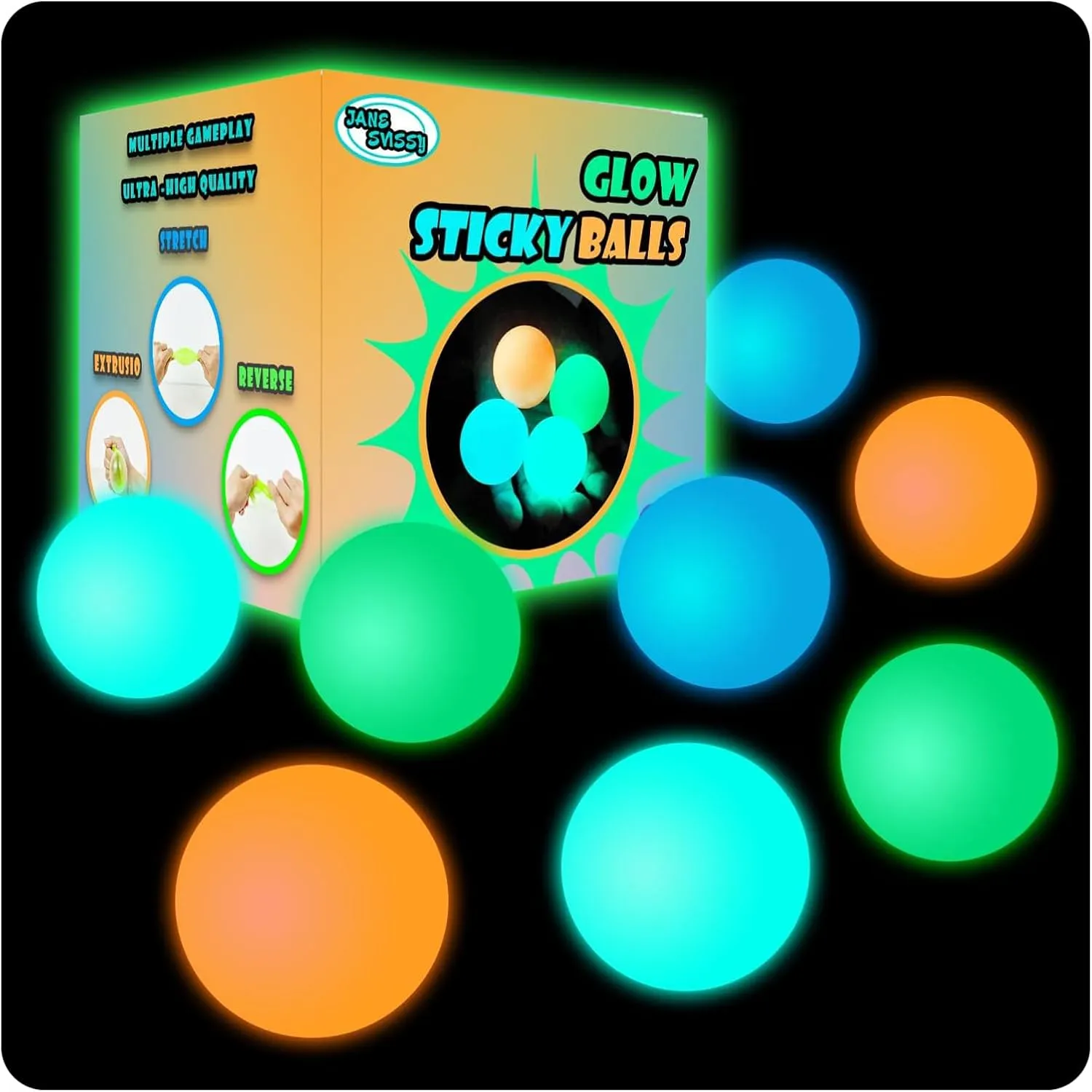 Glow in The Dark Sticky Balls,Stress Balls for Kids and Adults, Ceiling Balls,Dream Balls,Fidget Toys,Sensory Toys,Autism& ADHD Toys,Easter Basket Stuffers,Gifts for Adults and Kids(8Pcs)