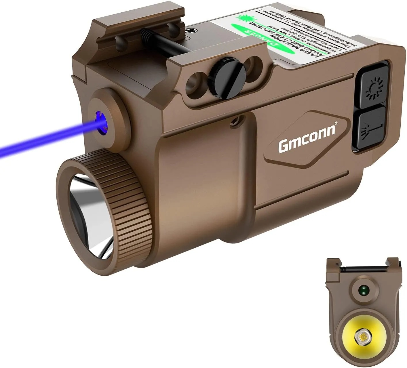 Gmconn Gun Light Laser Sight Weapon Pistol Flashlight 650 Lumen with Blue Laser Sight Combo, Built in USB Rechargeable Battery