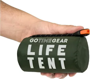 Go Time Gear Survival Life Tent • 2 Person Mylar Emergency Shelter Tube Tent   Paracord • All-Weather Protection for Camping, Hiking, & Survival Kits • Includes Emergency Whistle