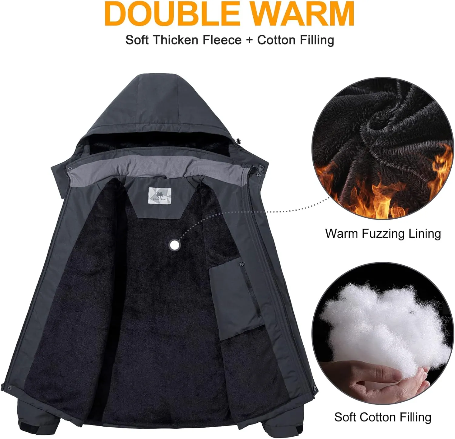 GOLDEN CAMEL Men's Winter Jacket Windproof Ski Snow Jacket Waterproof Thicken Parka Rain Jacket Warm Puffer Coat