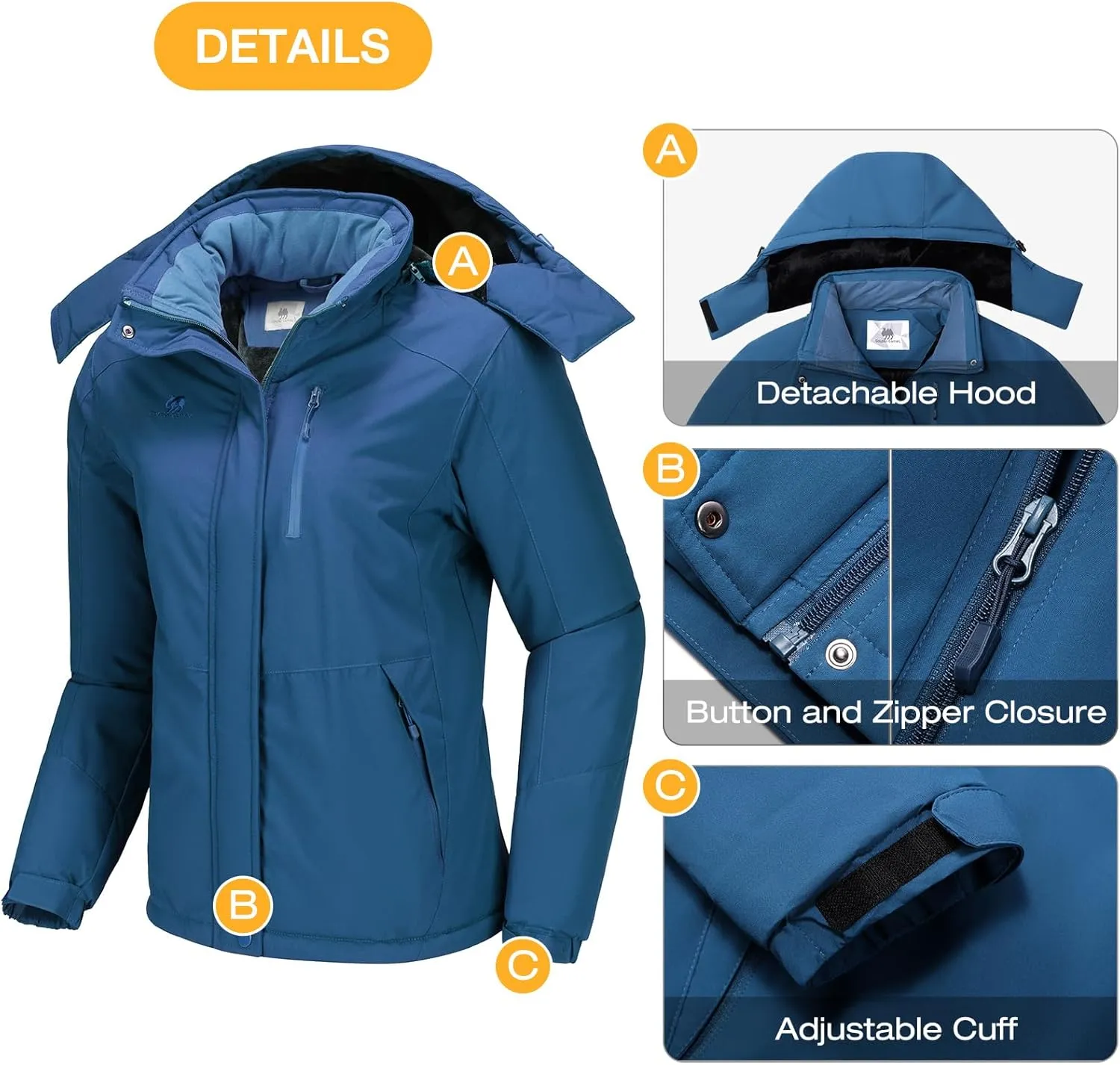 GOLDEN CAMEL Women's Winter Jacket Windproof Ski Snow Jacket Waterproof Thicken Parka Rain Jacket Warm Puffer Coat