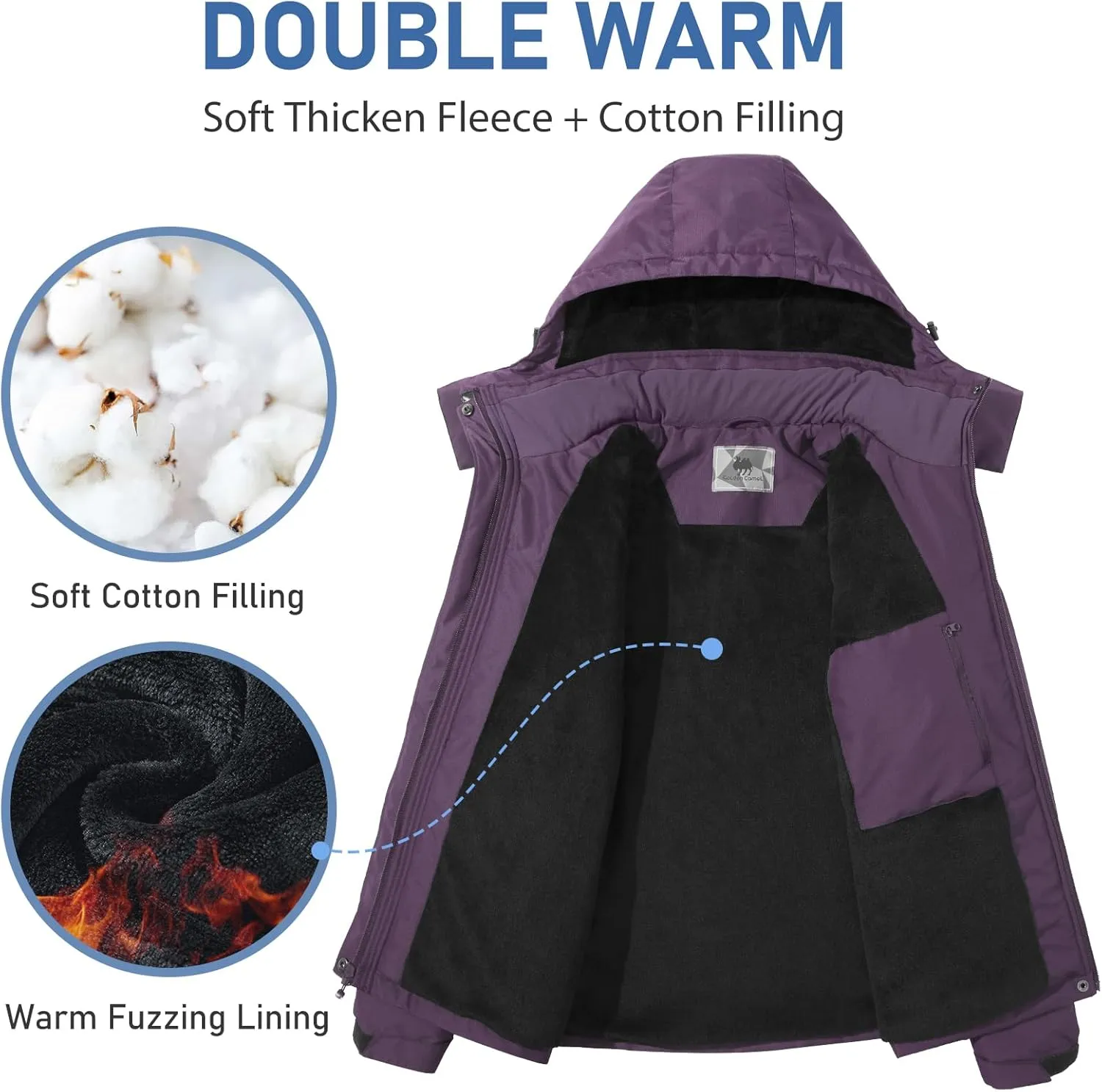 GOLDEN CAMEL Women's Winter Jacket Windproof Ski Snow Jacket Waterproof Thicken Parka Rain Jacket Warm Puffer Coat