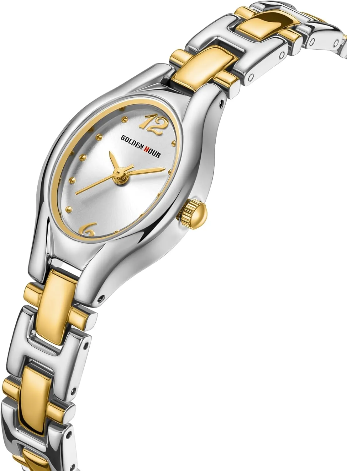 GOLDEN HOUR Gold Tone Vintage Women's Oval Case Bracelet Watch