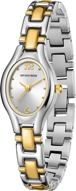 GOLDEN HOUR Gold Tone Vintage Women's Oval Case Bracelet Watch