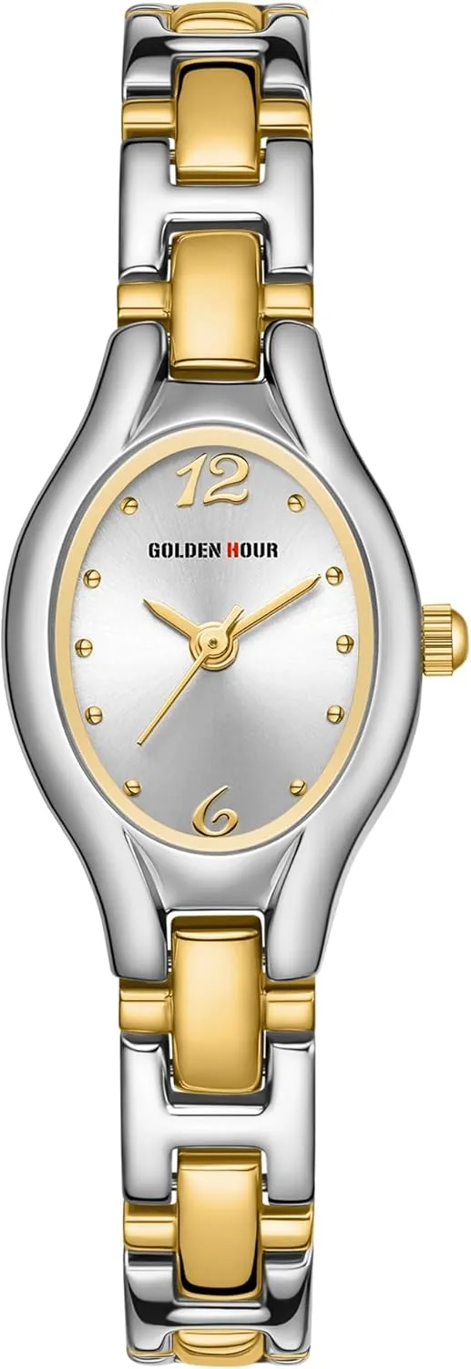GOLDEN HOUR Gold Tone Vintage Women's Oval Case Bracelet Watch
